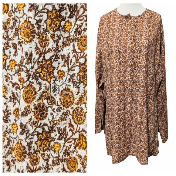 Pietsie Womens NWT OS Corsica Brown Gold Floral 100% Cotton Oversized L/S Top - Picture 1 of 9